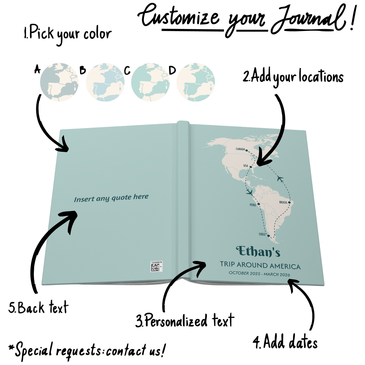 Custom Map America Personalized Travel Journal
