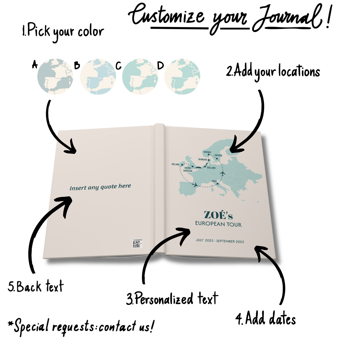 Custom Map Europe Personalized Travel Journal