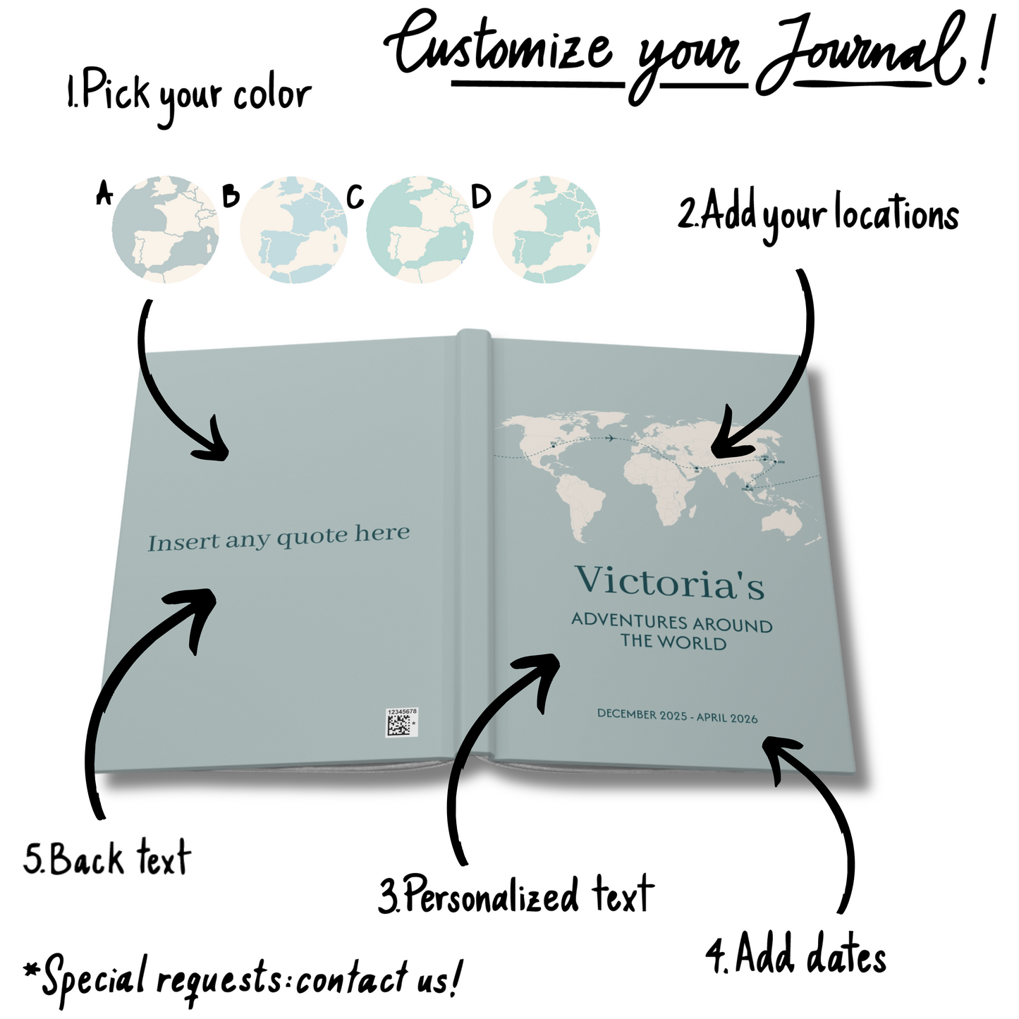 Custom Map World Cover Personalized Travel Journal