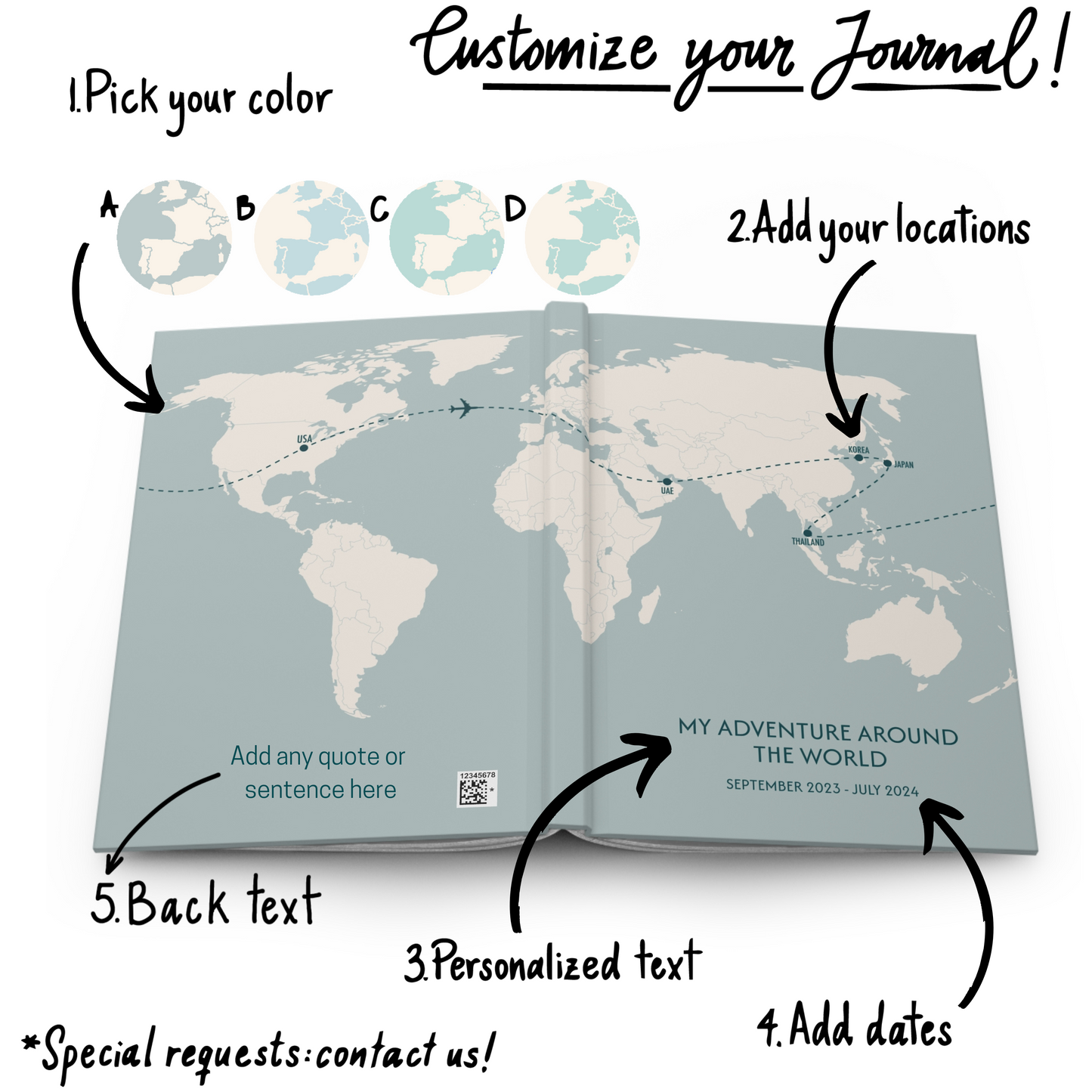 Custom Map World Personalized Travel Journal